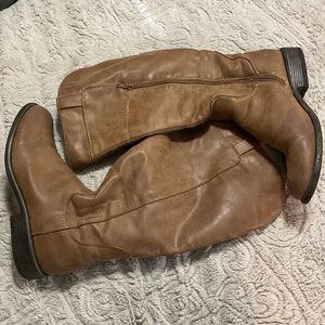 Tall, brown,wide calf boots, size 9, soft leather, like new, gently worn